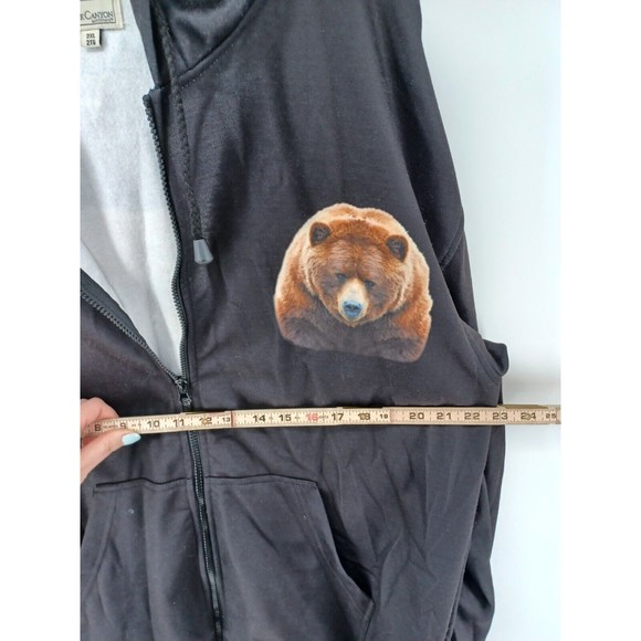 Black Canyon men's Sweater 2XL  Large Black  Hoodie Pocket Casual bear print - Picture 6 of 8